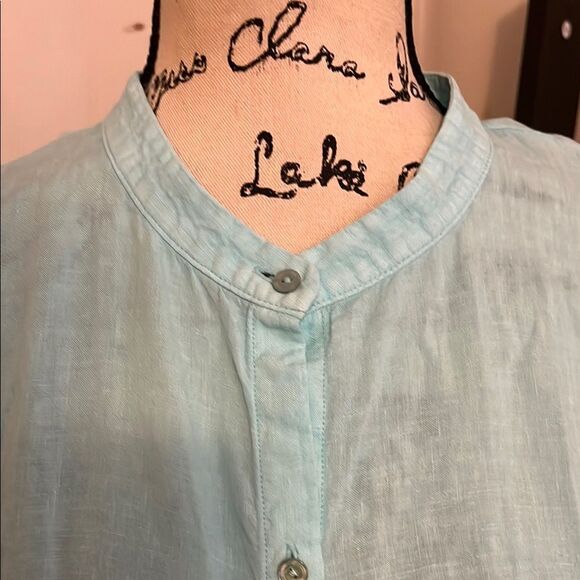 Eileen Fisher Organic Linen Light Blue Button-Up Shirt Minimalist Boho - Picture 2 of 11